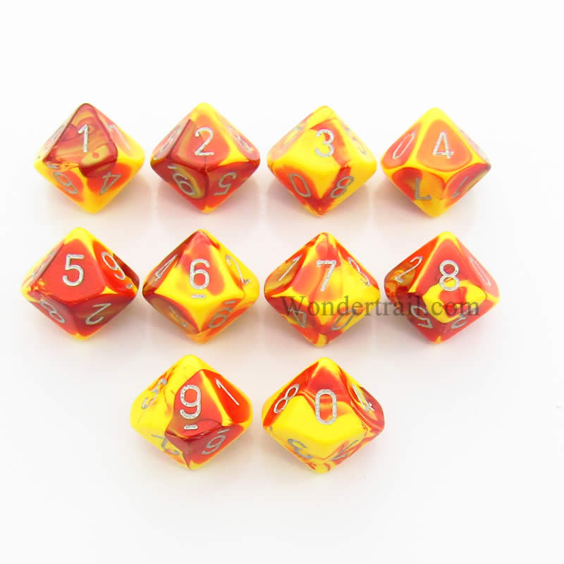 CHX26250 Red Yellow Gemini Dice Silver Numbers D10 16mm Pack of 10 Main Image