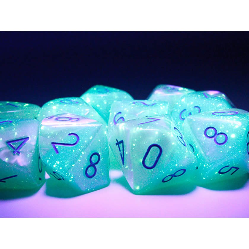CHX26265 Pearl Turquoise and White Gemini Luminary Dice Blue Numbers D10 16mm (5/8in) Pack of 10 Dice