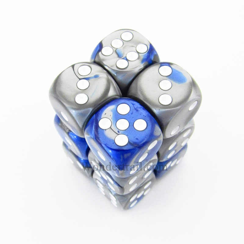 CHX26623 Blue Steel Gemini Dice White Pips D6 16mm (5/8in) Pack of 12 Main Image