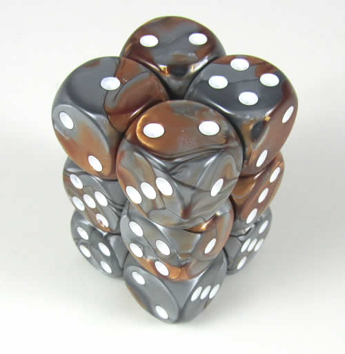 CHX26624 Copper Steel Gemini Dice White Pips D6 16mm (5/8in) Pack of 12 Main Image