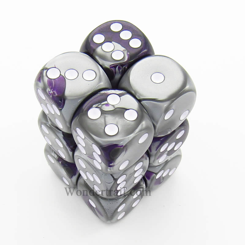 CHX26632 Purple Steel Gemini Dice White Pips D6 16mm (5/8in) Pack of 12 Main Image