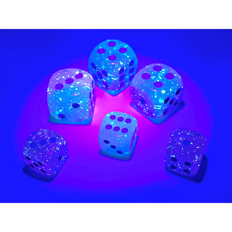 CHX26664 Gel Green and Pink Gemini Luminary Dice with Blue Pips D6 16mm (5/8in) Pack of 12 3rd Image