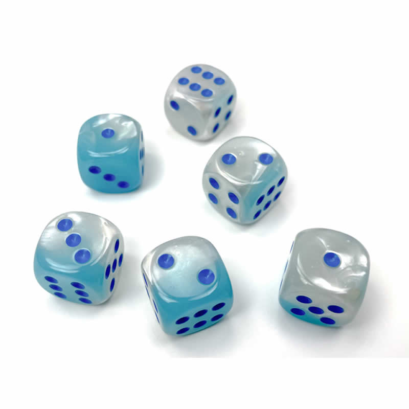 CHX26665 Turquoise and White Gemini Luminary Dice with Blue Pips D6 16mm (5/8in) Pack of 12 2nd Image