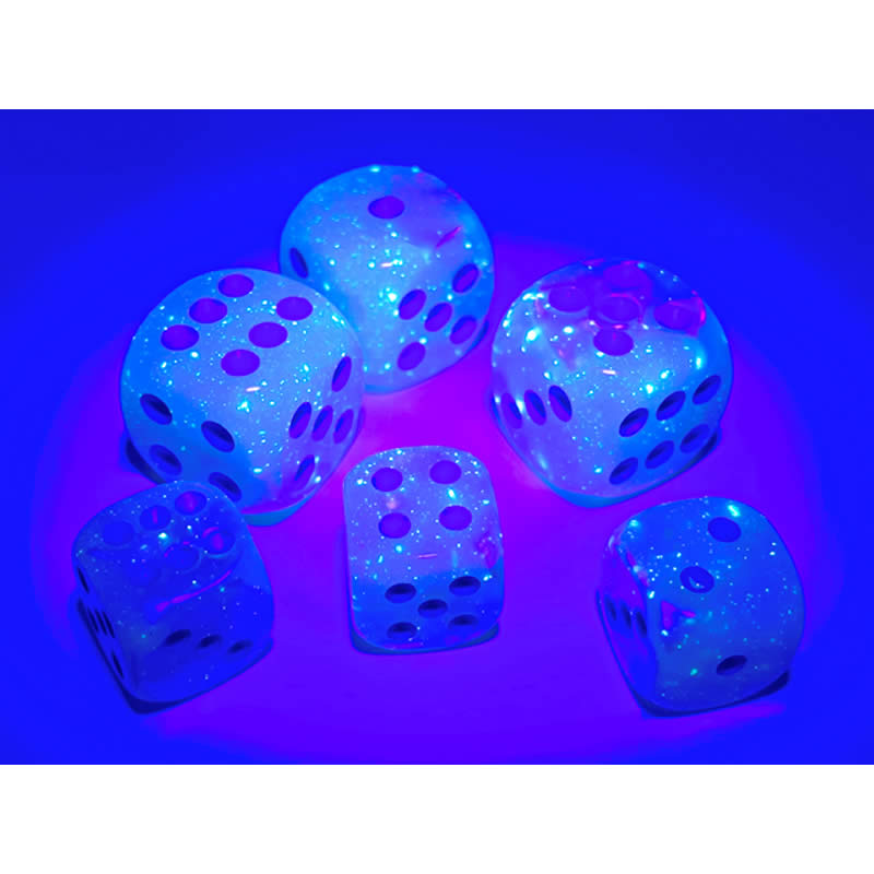 CHX26665 Turquoise and White Gemini Luminary Dice with Blue Pips D6 16mm (5/8in) Pack of 12 3rd Image