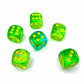 CHX26666 Green and Teal Gemini Translucent Dice with Yellow Pips D6 16mm (5/8in) Pack of 12 2nd Image
