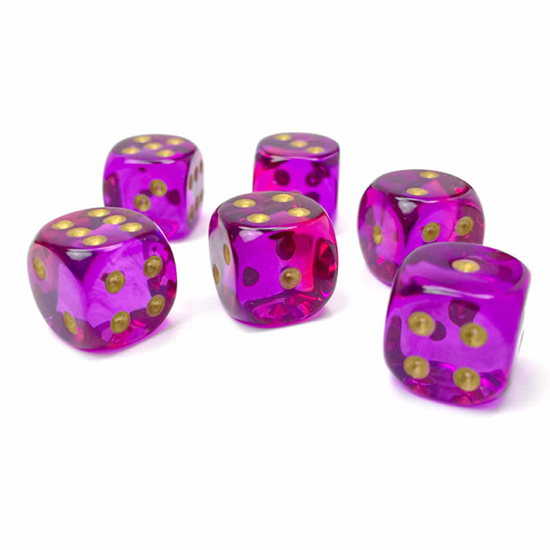CHX26667 Red and Violet Gemini Translucent Dice with Gold Colored Pips D6 16mm (5/8in) Pack of 12 2nd Image