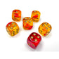 CHX26668 Red and Yellow Gemini Translucent Dice with Gold Colored Pips D6 16mm (5/8in) Pack of 12 2nd Image