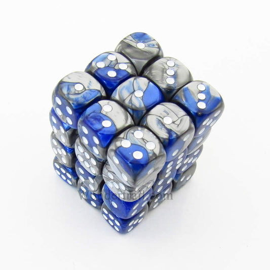 CHX26823 Blue Steel Gemini Dice White Pips D6 12mm (1/2in) Pack of 36 Main Image