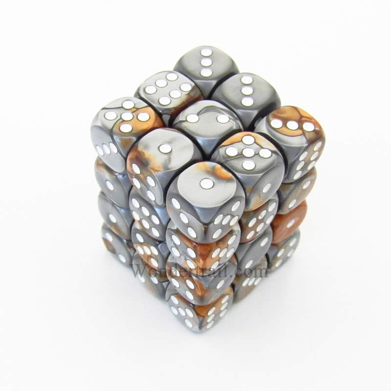 CHX26824 Copper Steel Gemini Dice White Pips D6 12mm (1/2in) Pack of 36 Main Image