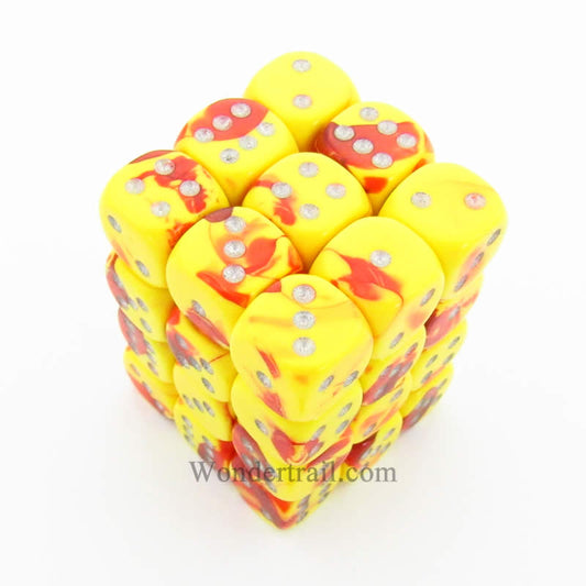 CHX26850 Red Yellow Gemini Dice Silver Pips D6 12mm (1/2in) Pack of 36 Main Image