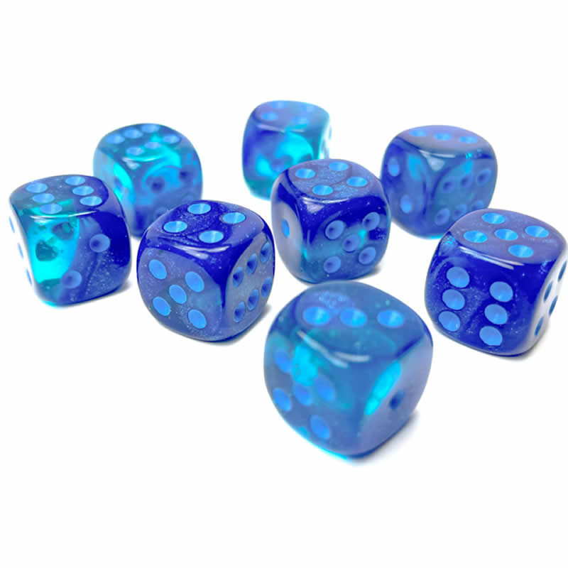 CHX26863 Blue Gemini Luminary Dice with Light Blue Pips D6 12mm (1/2in) Pack of 36 2nd Image