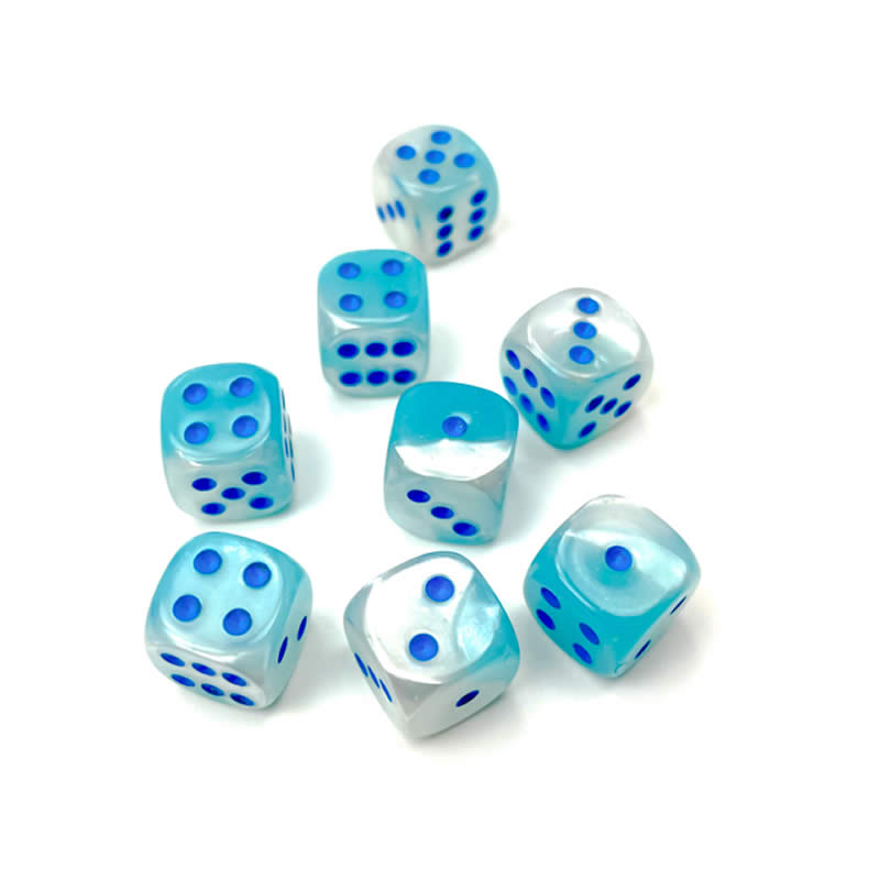 CHX26865 Turquoise and White Gemini Luminary Dice with Blue Pips D6 12mm (1/2in) Pack of 36 2nd Image
