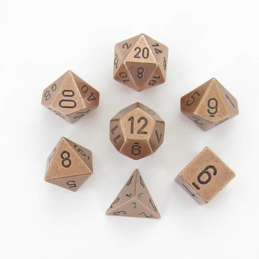 CHX27024 Metal Copper Colored Dice Black Numbers 16mm (5/8in) Set of 7 Main Image