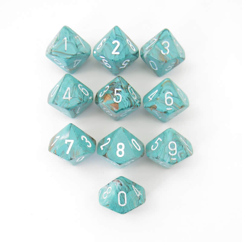 CHX27203 Oxi-copper Marbleized Dice White Numbers D10 16mm Pack of 10 Main Image