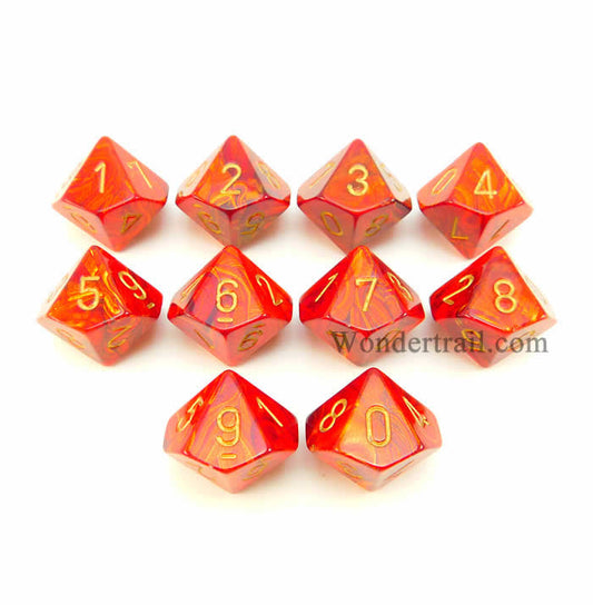 CHX27214 Scarlet Scarab Dice Gold Numbers D10 16mm (5/8in) Pack of 10 Main Image