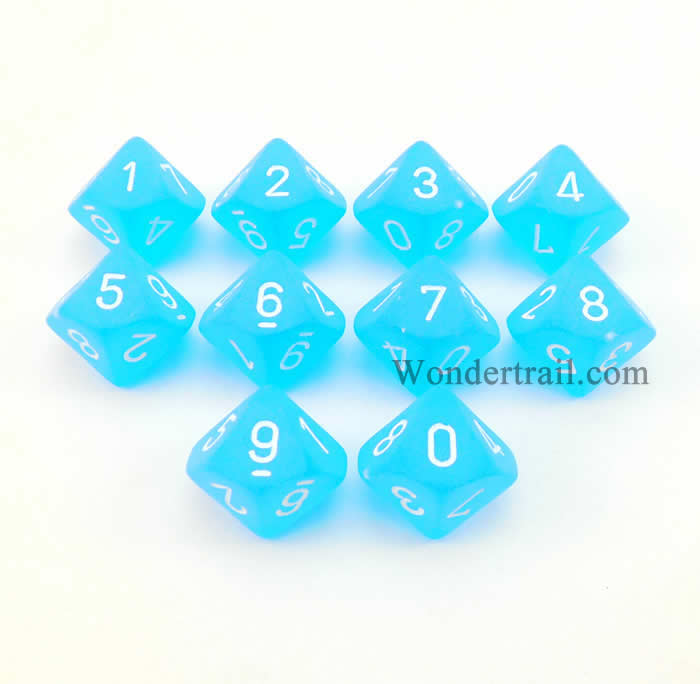 CHX27216 Caribbean Blue Frosted Dice White Numbers D10 16mm Pack of 10 Main Image