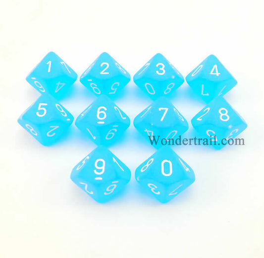 CHX27216 Caribbean Blue Frosted Dice White Numbers D10 16mm Pack of 10 Main Image