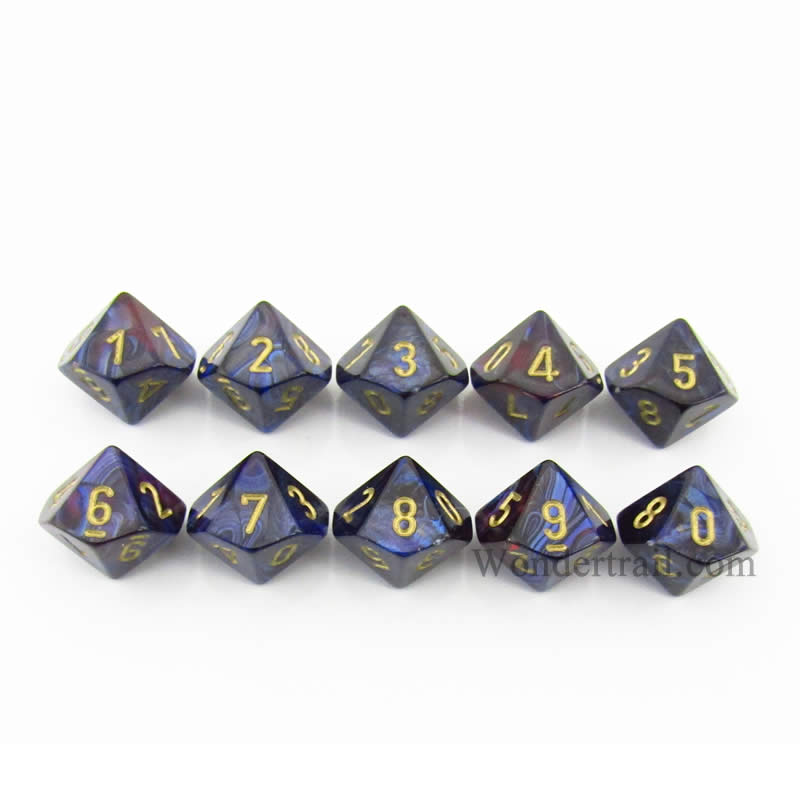 CHX27227 Royal Blue Scarab Dice Gold Numbers D10 16mm Pack of 10 Main Image