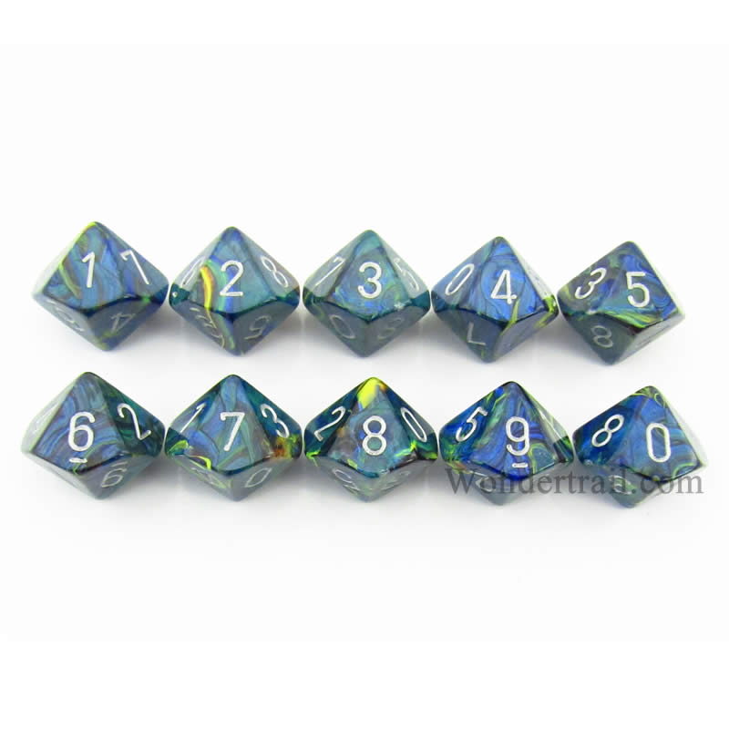 CHX27245 Green Festive Dice Silver Numbers D10 16mm (5/8in) Pack of 10 Main Image