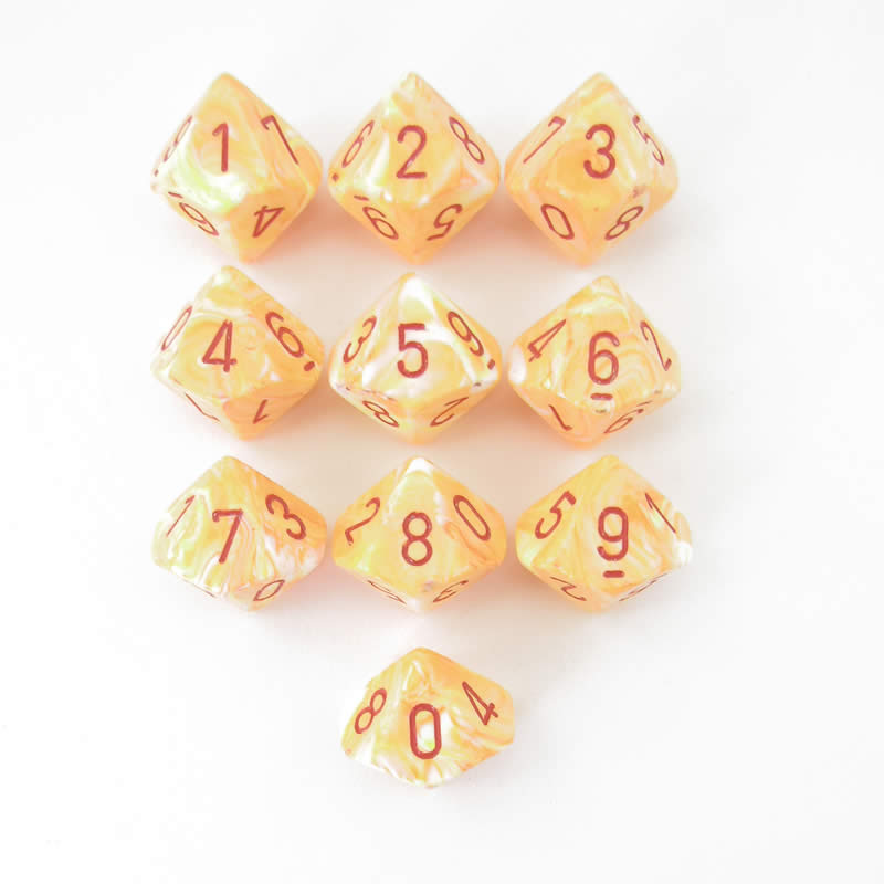 CHX27253 Sunburst Festive Dice Red Numbers D10 16mm Pack of 10 Main Image