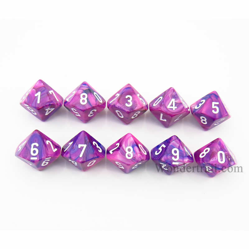 CHX27257 Violet Festive Dice White Numbers D10 16mm (5/8in) Pack of 10 Main Image