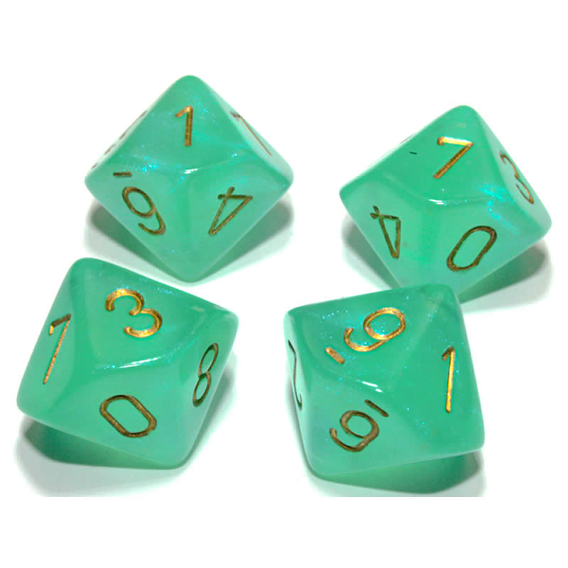 CHX27375 Light Green Borealis Dice Luminary with Gold Numbers D10 16mm (5/8in) Pack of 10 Chessex 2nd Image