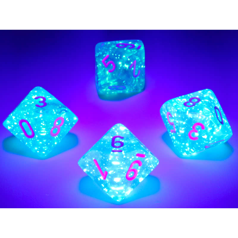 CHX27386 Sky Blue Borealis Dice Luminary White Numbers D10 16mm (5/8in) Pack of 10 3rd Image