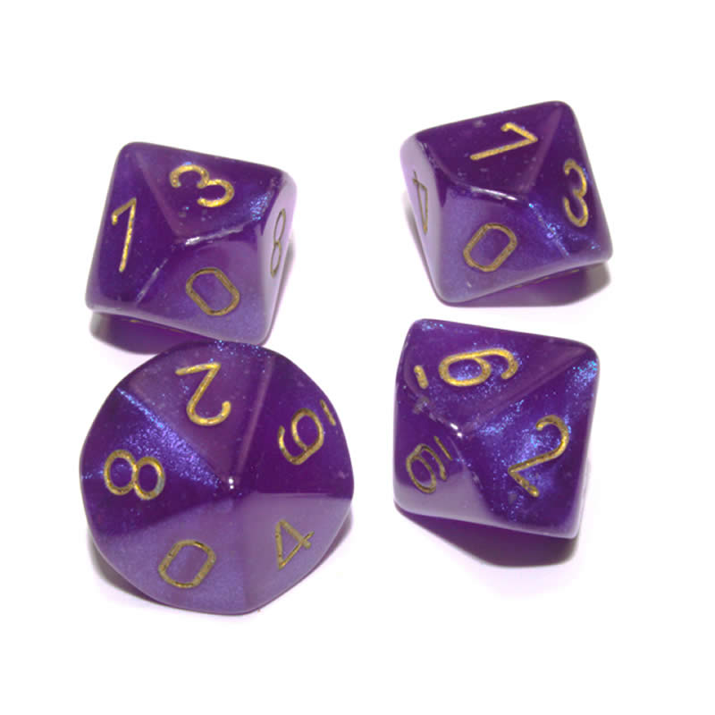 CHX27387 Royal Purple Borealis Dice Luminary Gold Numbers D10 16mm (5/8in) Pack of 10 2nd Image