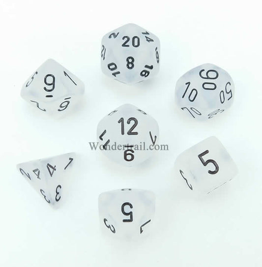 CHX27401 Clear Frosted Dice with Black Numbers 16mm (5/8in) Set of 7 Main Image