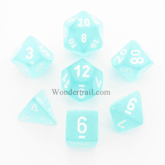 CHX27405 Teal Frosted Dice with White Numbers 16mm (5/8in) Set of 7 Main Image