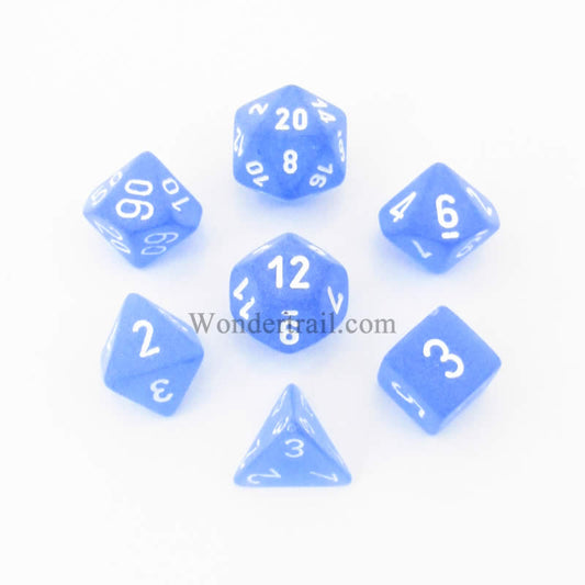 CHX27406 Blue Frosted Dice with White Numbers 16mm (5/8in) Set of 7 Main Image