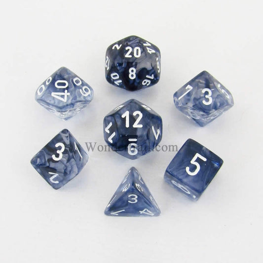 CHX27408 Black Nebula Dice with White Numbers 16mm (5/8in) Set of 7 Main Image