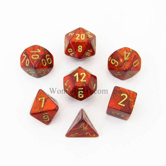 CHX27414 Scarlet Scarab Dice with Gold Numbers 16mm (5/8in) Set of 7 Main Image