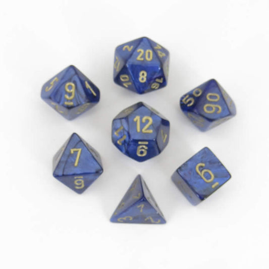 CHX27427 Royal Blue Borealis Dice Gold Numbers 16mm (5/8in) Set of 7 Main Image