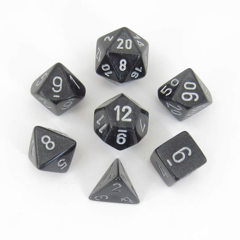 CHX27428 Smoke Borealis Dice with Silver Numbers 16mm (5/8in) Set of 7 Main Image