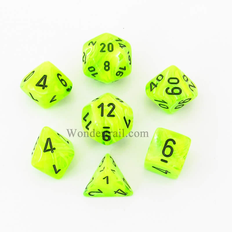 CHX27430 Green Vortex Dice with Black Numbers 16mm (5/8in) Set of 7 Main Image