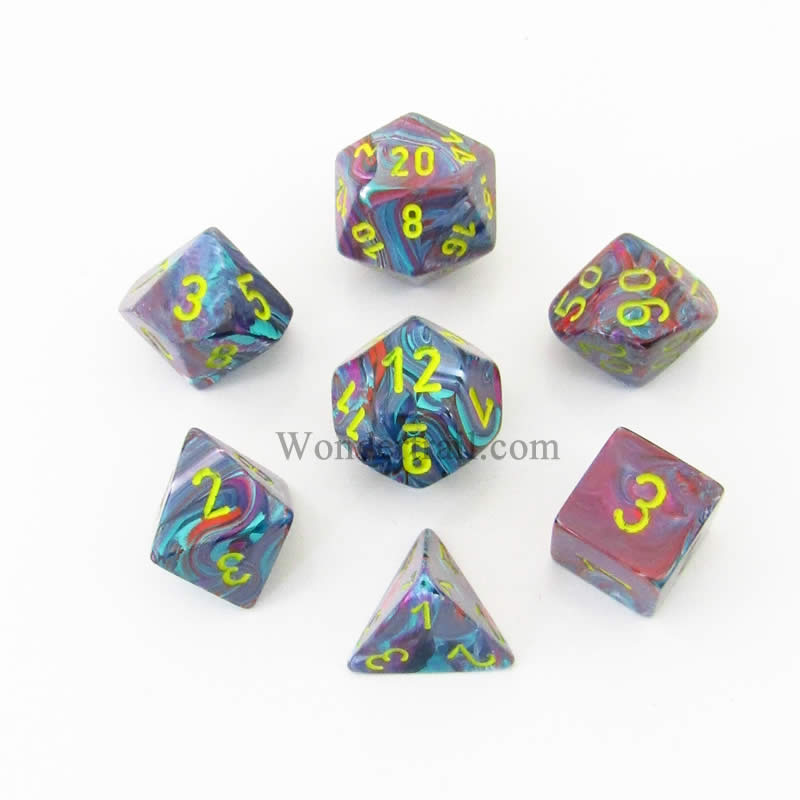 CHX27450 Mosaic Festive Dice with Yellow Numbers 16mm (5/8in) Set of 7 Main Image