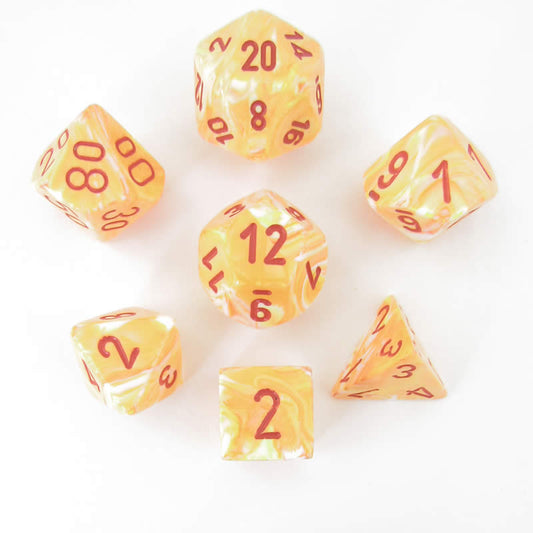 CHX27453 Sunburst Festive Dice with Red Numbers 16mm (5/8in) Set of 7 Main Image