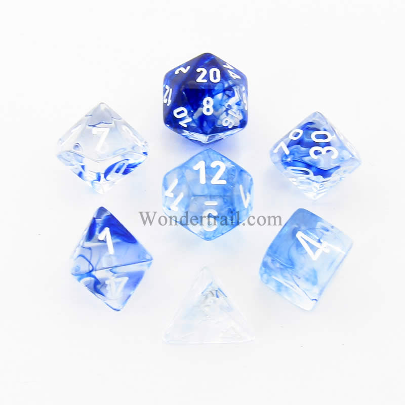 CHX27466 Dark Blue Nebula Dice with White Numbers 16mm (5/8in) Set of 7 Main Image