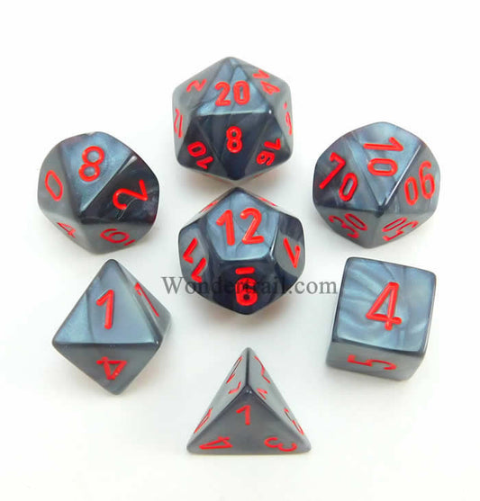 CHX27478 Black Velvet Dice with Red Numbers 16mm (5/8in) Set of 7 Main Image