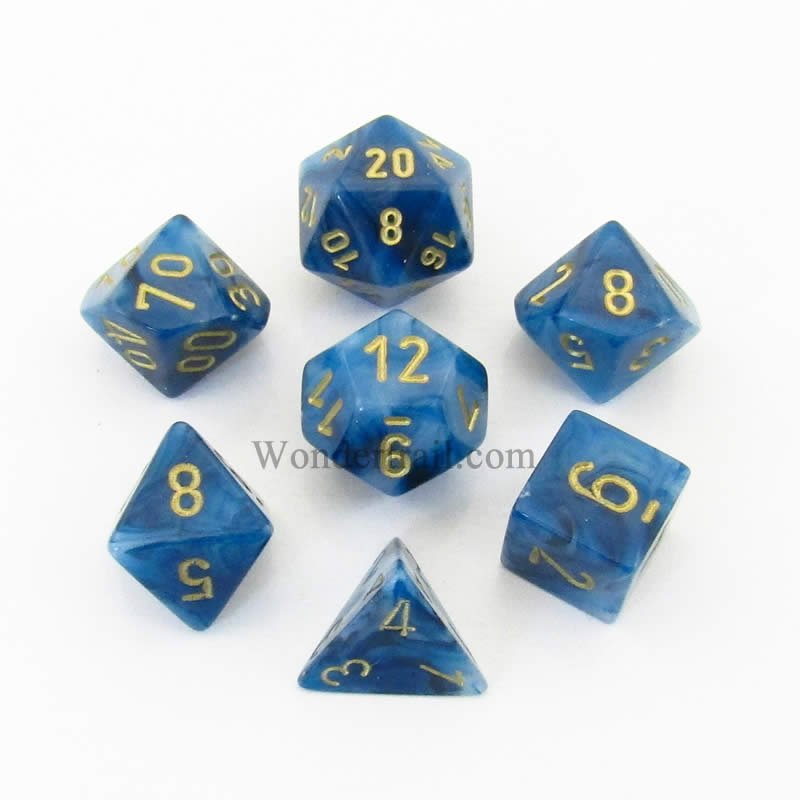 CHX27489 Teal Phantom Dice with Gold Numbers 16mm (5/8in) Set of 7 Main Image