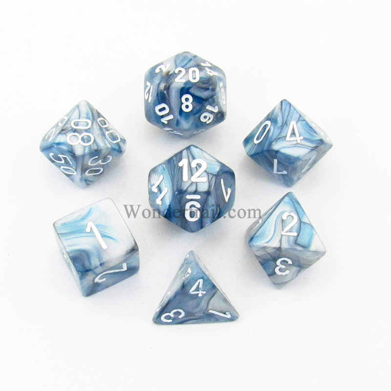 CHX27490 Slate Lustrous Dice with White Numbers 16mm (5/8in) Set of 7 Main Image