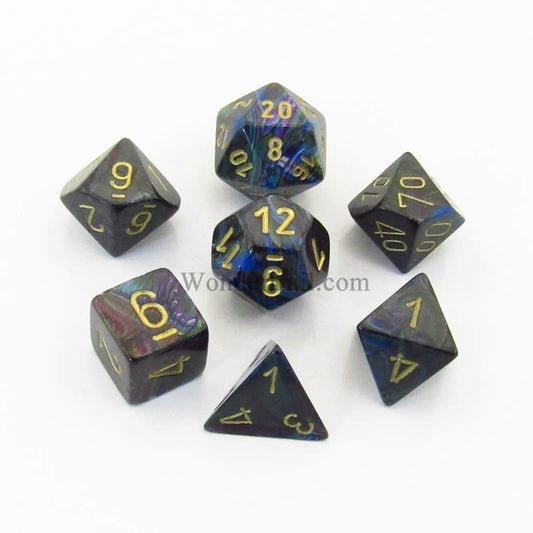 CHX27499 Shadow Lustrous Dice with Gold Numbers 16mm (5/8in) Set of 7 Main Image