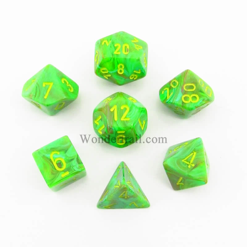 CHX27515 Vortex Slime Dice with Yellow Numbers 16mm (5/8in) Set of 7 Main Image