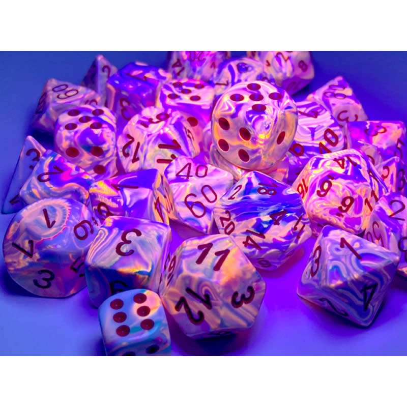 CHX27539 Pop Art Festive Dice with Red Numbers 16mm (5/8in) Set of 7 Chessex 2nd Image