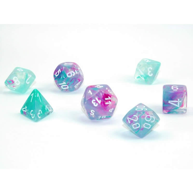 CHX27545 Wisteria Nebula Luminary Dice White Numbers 16mm Set of 7 2nd Image