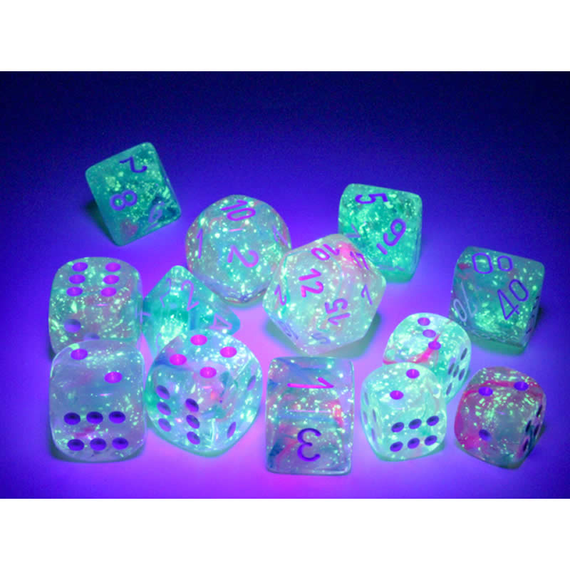 CHX27545 Wisteria Nebula Luminary Dice White Numbers 16mm Set of 7 3rd Image