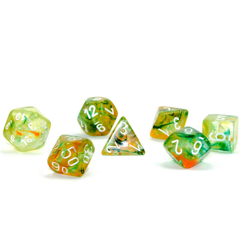 CHX27555 Spring Nebula Luminary Dice White Numbers 16mm (5/8in) Set of 7 2nd Image