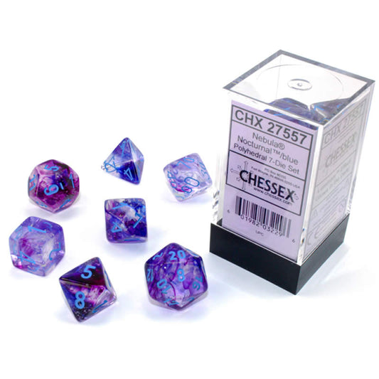 CHX27557 Nocturnal Nebula Luminary Dice Blue Numbers 16mm (5/8in) Set of 7 Main Image