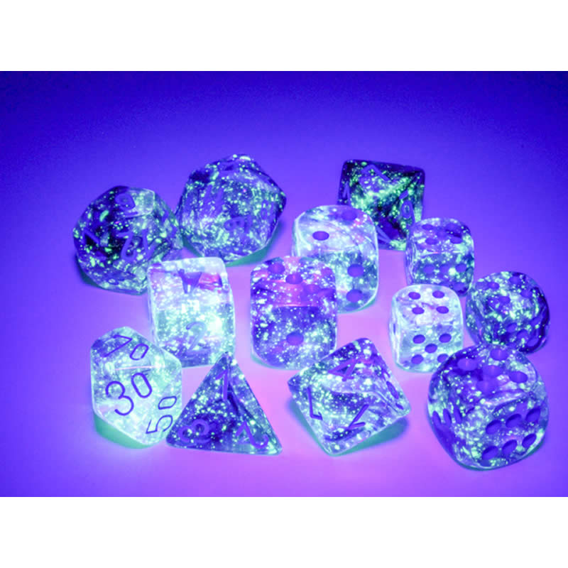 CHX27557 Nocturnal Nebula Luminary Dice Blue Numbers 16mm (5/8in) Set of 7 3rd Image